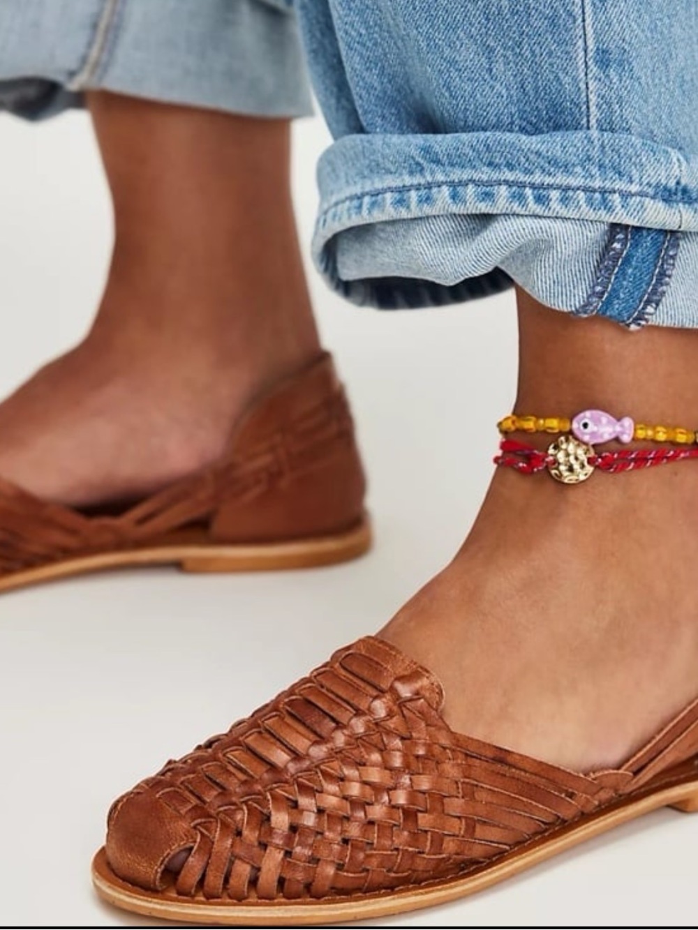 Huaraches by Bearpaw Brn Woven Leather Women Sandals Shoes size 8 Slip-On Flats